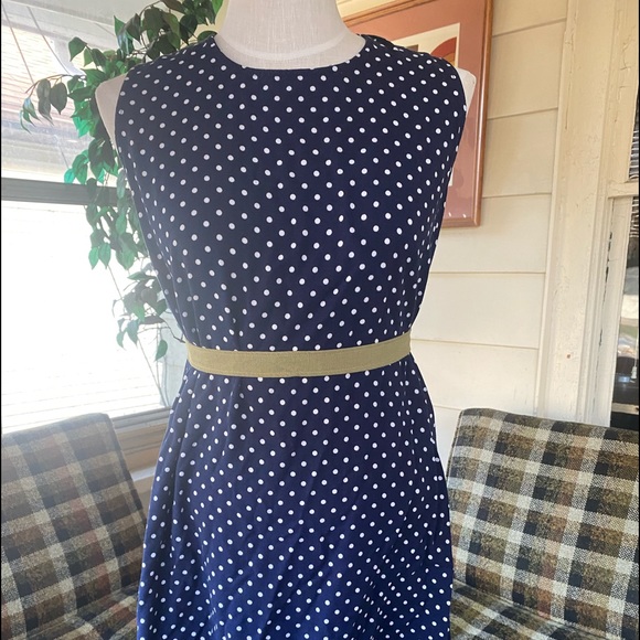 Vintage 80s navy white polka dot shift dress - Picture 6 of 6